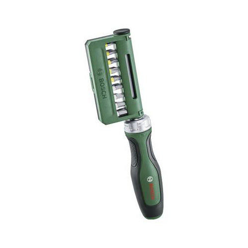 Bosch 19-piece ratchet screwdriver with bits and bit set (green/black, torque up to 36 Nm)