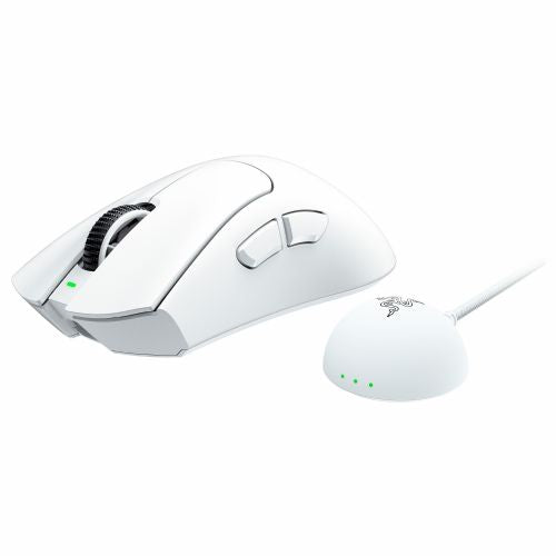 Miška Razer Deathadder V4 Pro bela, 45000 DPI, optična, žična/brezžična, 6 programabilnih tipk, 150 ur delovanja
