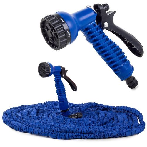 Extendable garden hose 45m for watering 7 functions blue