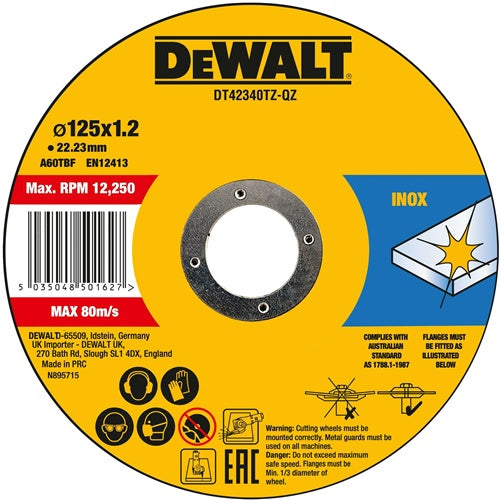 DeWalt DT42340TZ cutting disc stainless steel, Ø 125 mm, 1.2 mm, 10 pieces, bore 22.23 mm