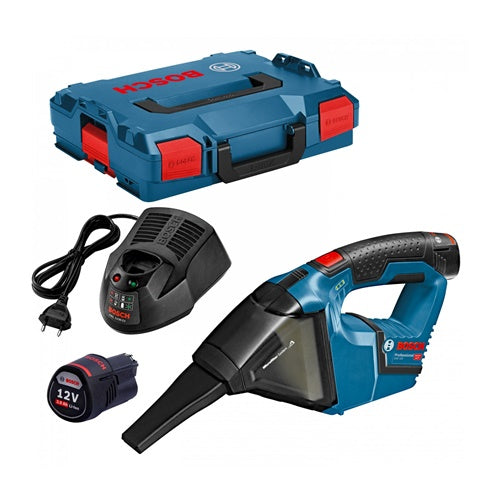 Ročni baterijski sesalnik Bosch GAS 12V, v L-BOXX, 2 x 3 Ah, moder