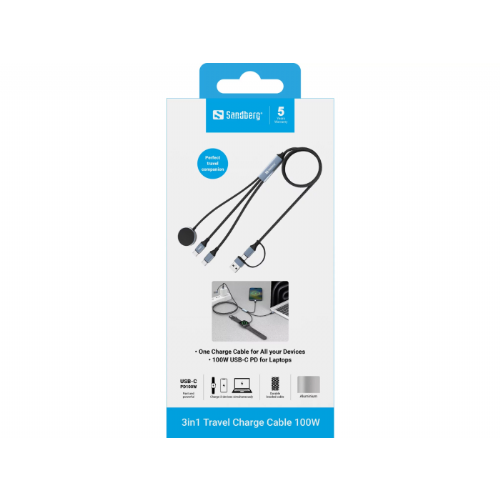 Sandberg 3in1 100W travel charging cable