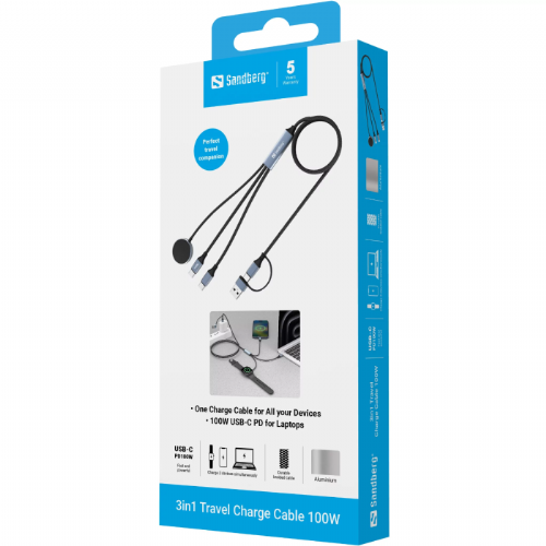 Sandberg 3in1 100W travel charging cable