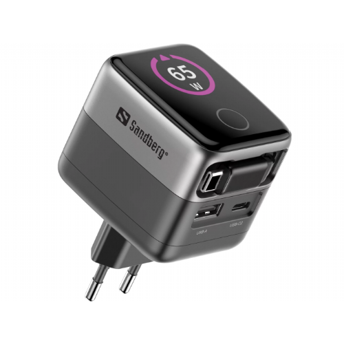 Sandberg travel power supply PD65W display + built-in cable 60cm
