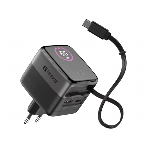 Sandberg travel power supply PD65W display + built-in cable 60cm