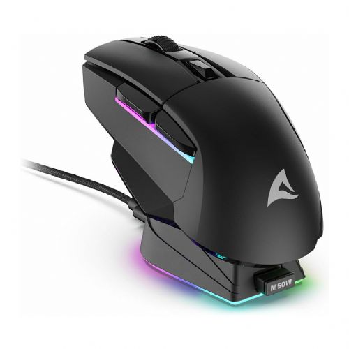 Optična miška Sharkoon Shark SGM50W, 6 gumbov, 6.400 DPI, črna