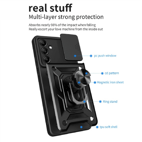 Armor Ring Silicone Case with Camera Protection for Samsung Galaxy A57 - Black