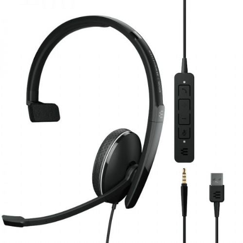 epos ADAPT 135 USB II mono headphones, wired, USB-A/3.5 mm, built-in microphone, black