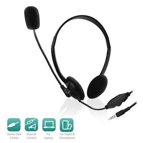 Ewent EW3567 wired headphones, over-ear, stereo sound, 3.5 mm, cable 2 m