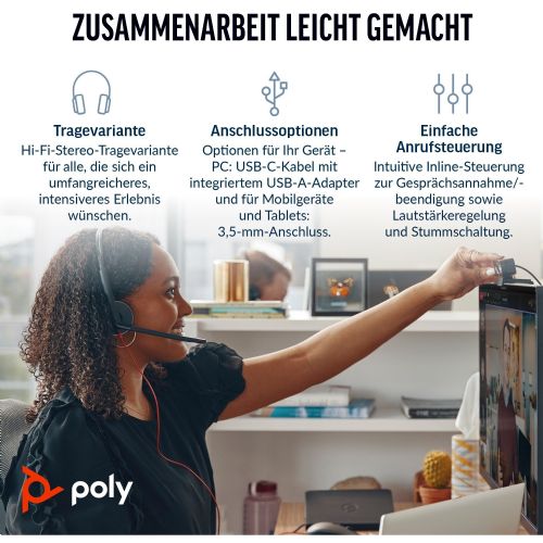 Slušalke HP Poly Blackwire 3225, USB-C, Stereo, črna