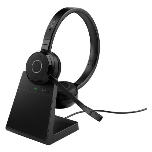 Jabra Evolve 65 TE headphones, wireless, Bluetooth/USB-A, ANC, stereo, with charging dock, black