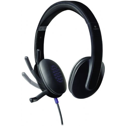Logitech H540 USB headset, stereo sound, volume control, microphone, black