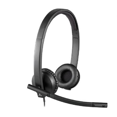 Logitech H570e USB stereo headset, noise-canceling microphone, volume control, leather ear pads, for Mac/PC