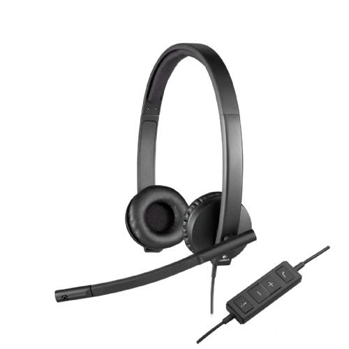 Logitech H570e USB stereo headset, noise-canceling microphone, volume control, leather ear pads, for Mac/PC
