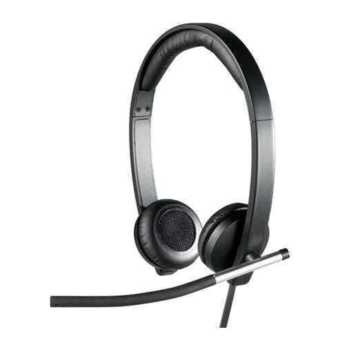 Logitech H650e wired headphones, USB connection, built-in microphone with noise reduction, on-ear, black