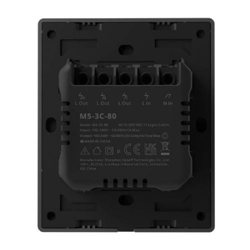 Pametno WiFi stensko stikalo SONOFF M5-3C-80 (3-kanalno, za okvir, grafit)