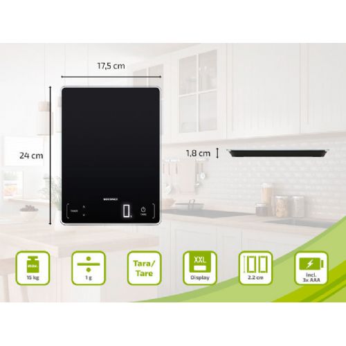 Soehnle Page Profi 100 kitchen scale, maximum load capacity 10 kg, accuracy 1 g, LCD display, glass surface, tare function