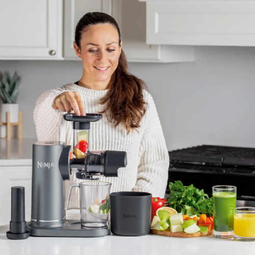 Ninja NeverClog JC151EU Cold Press Juicer with Pulp Adjustment System and Reverse Function, Gray/Black
