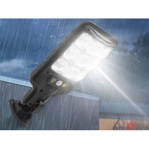 Solar rechargeable street light HS-8037-B, 63 LED COB, motion and twilight sensor, remote control, 1200 mAh battery, black color