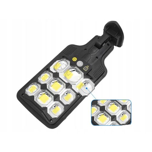 Solar rechargeable street light HS-8037-B, 63 LED COB, motion and twilight sensor, remote control, 1200 mAh battery, black color