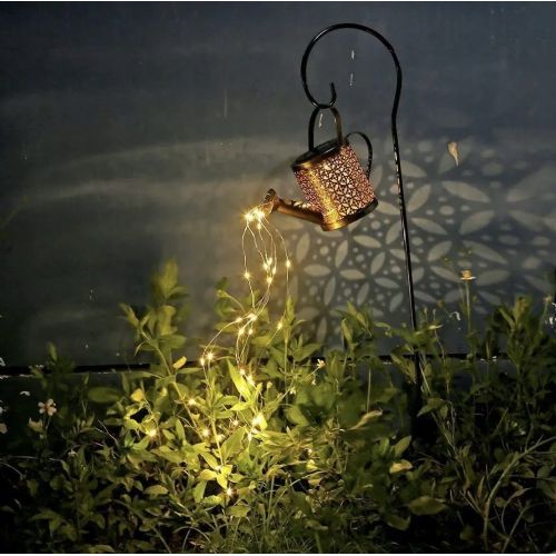 Solar decorative 60 LED warm white garden light watering can
