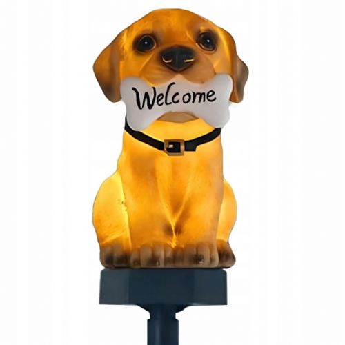 Solar LED garden light puppy Welcome, 41 cm, 2 W, warm white light, IP44, dusk sensor