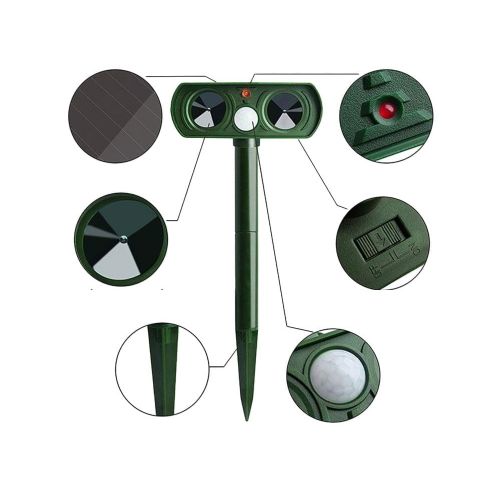 Solar ultrasonic animal and mole repeller with PIR sensor