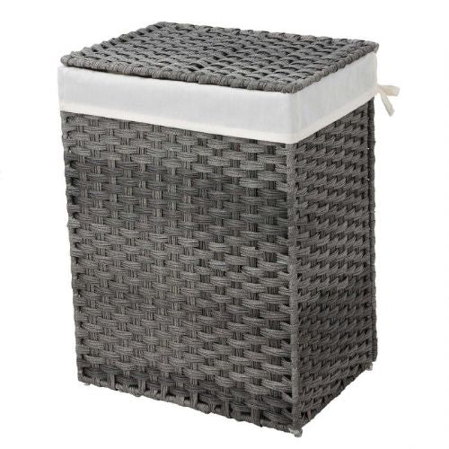 Songmics LCB51WG 90L laundry basket, artificial rattan, with lid, removable liner, gray