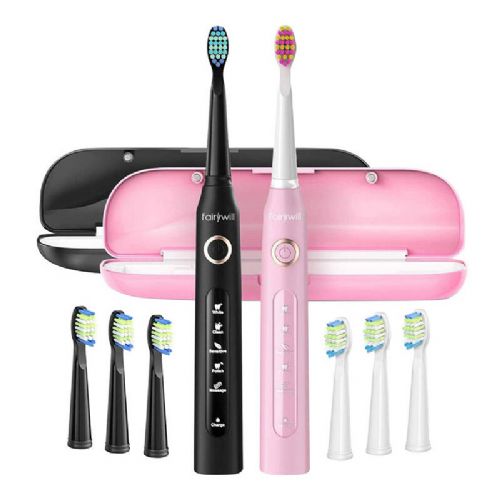 Sonična zobna ščetka z naglavkom in etuijem FairyWill FW-507 (črna in roza)