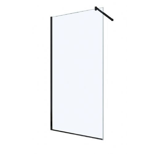 Glass shower wall BASIC BLACK, 140x200cm, 8mm, Easy Clean, black profiles and bar
