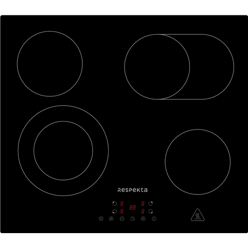 Steklokeramična kuhalna plošča Respekta KM5500-28, 4 električne kuhalne cone, upravljanje na dotik, dvojno kuhališče, časovnik, varnostne funkcije