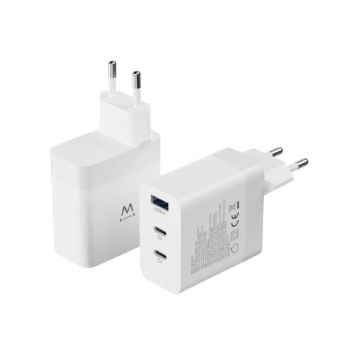 Ewent EW1323 wall charger, GaN, 65W, 2x USB-C, 1x USB-A QC 3.0, white