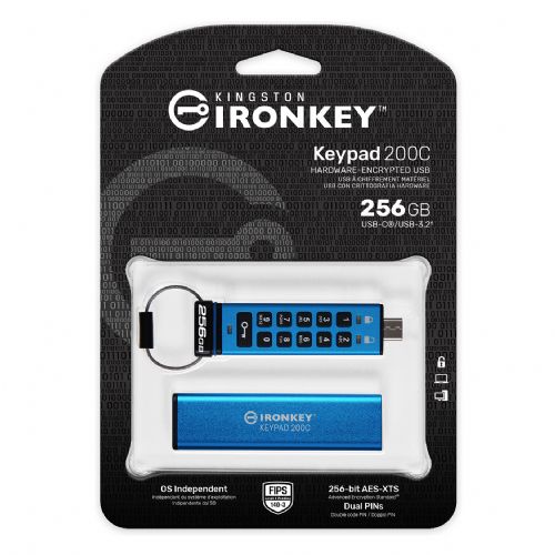 USB-ključ 256GB Kingston IronKey Keypad 200C AES-256 USB-C maloprodaja