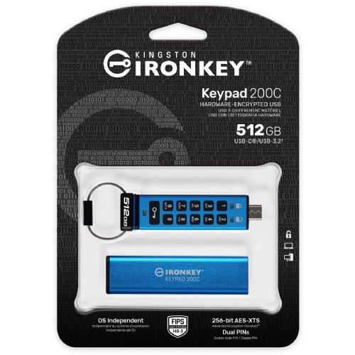 USB-ključ 512GB Kingston IronKey Keypad 200C AES-256 USB-C maloprodaja