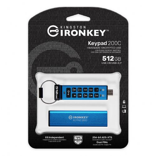 USB-ključ 512GB Kingston IronKey Keypad 200C AES-256 USB-C maloprodaja