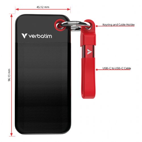 STICK S 2TB Verbatim Pocket SSD USB 3.2 črne/rdeče barve za maloprodajo