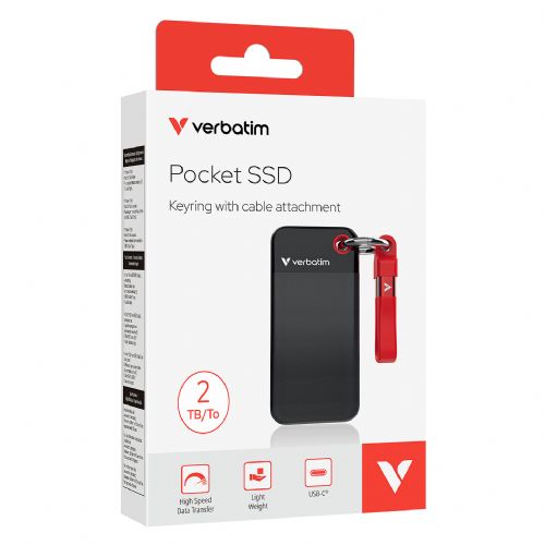 STICK S 2TB Verbatim Pocket SSD USB 3.2 črne/rdeče barve za maloprodajo