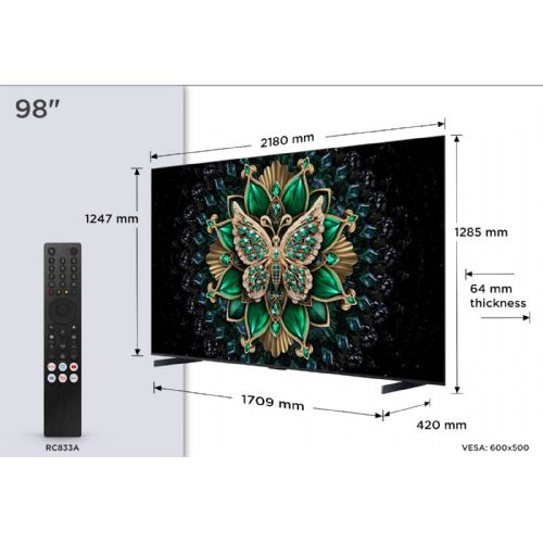 Televizor TCL 98C61K, 249 cm (98"), 4K QD-Mini LED, 144 Hz, Google TV, Dolby Atmos