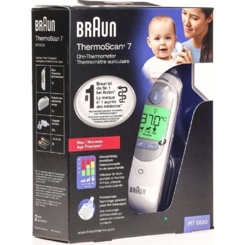 Braun IRT6520 ThermoScan 7 thermometer, ear, LED display, white, memory function, suitable for newborns
