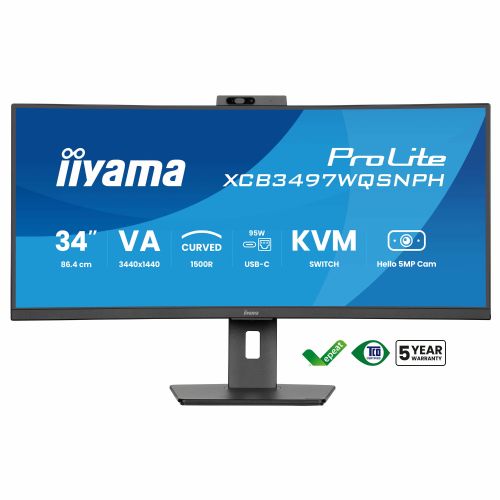 Monitor Iiyama ProLite XCB3497WQSNPH 86,4 cm (34"), 3440x1440 (QHD), VA, 350 cd/m2, 0,4ms, ukrivljen 21:9