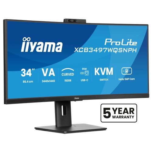 Monitor Iiyama ProLite XCB3497WQSNPH 86,4 cm (34"), 3440x1440 (QHD), VA, 350 cd/m2, 0,4ms, ukrivljen 21:9