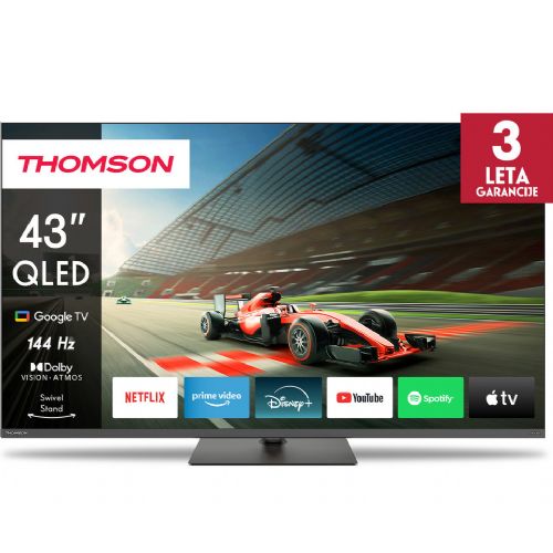 TV receiver THOMSON 43QG7C04 QLED Pro, 109cm (43"), 4K UHD, Google TV, 144Hz, WiFi, Bluetooth, HDR10, Dolby Atmos, Dolby Vision, Google Assistant, Chromecast, rotating stand, smart remote