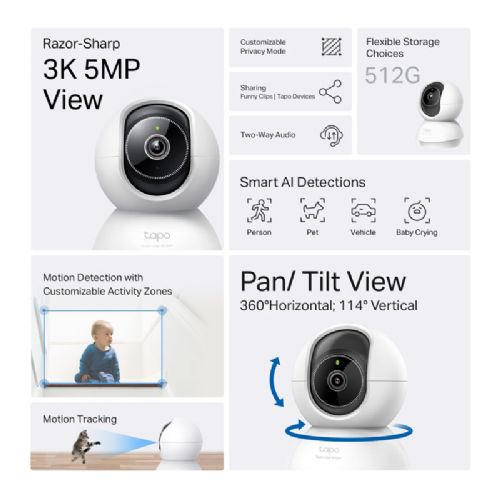 Varnostna kamera TP-LINK Tapo C230 5MP 3K nagib/vrtenje Wi-Fi notranja nadzorna kamera