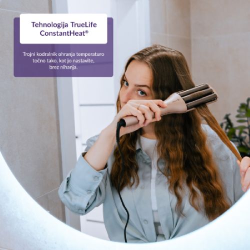 Kodralnik za lase TrueLife HairWaver W6, trojni grelni element, 4 temperature, keramična površina, hitro segrevanje, 2 m vrtljiv kabel