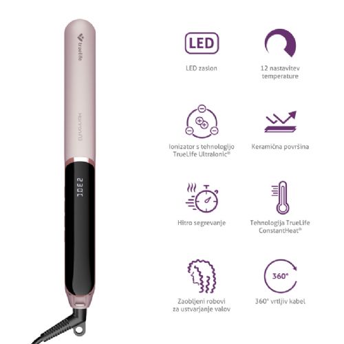 Ravnalec las TrueLife HairIron N3, keramične plošče 25 mm, ionizator UltraIonic, LED zaslon, 12 stopenj temperature