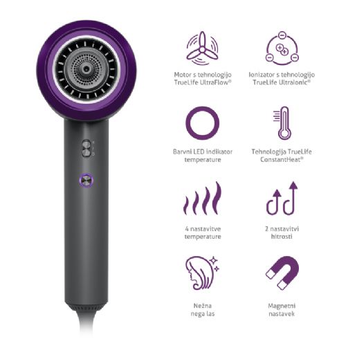 Sušilnik za lase TrueLife D3, difuzor, ionizator, hladen zrak