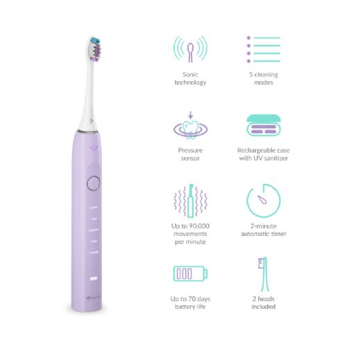 Sonična zobna ščetka TrueLife SonicBrush Clean70 UV, 90.000 gibov/min, SmartPressure senzor, UV sterilizacija, 70 dni baterije, USB-C