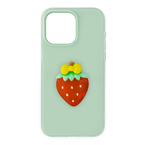 Onasi Tutti Frutti 2in1 phone case for iPhone 15, green - double-layer protection, TPU+PC, improved grip, frosted effect, 3D fruit motif