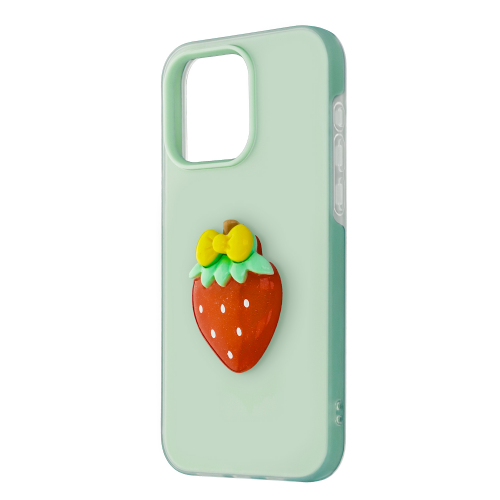 Onasi Tutti Frutti 2in1 phone case for iPhone 15, green - double-layer protection, TPU+PC, improved grip, frosted effect, 3D fruit motif