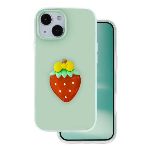 Onasi Tutti Frutti 2in1 phone case for iPhone 15, green - double-layer protection, TPU+PC, improved grip, frosted effect, 3D fruit motif